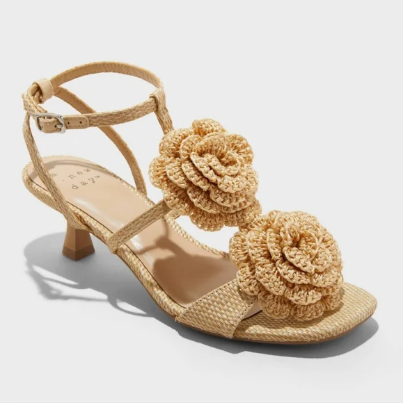 🌻 A New Day Esme Floral Tan Kitten Heels - Size 8.5 NWT - Picture 1 of 9